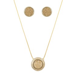 Conjunto Fane's Pedras Naturais Drusa Ouro Zircônias Dourado M
