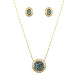 Conjunto Fane's Pedras Naturais Drusa Royal Zircônias Dourado M