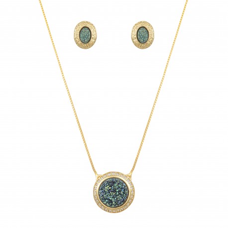 Conjunto Fane's Pedras Naturais Drusa Royal Zircônias Dourado M