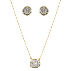 Conjunto Fane's Pedras Naturais Drusa Platina Metal Dourado M