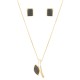 Conjunto Fane's Pedras Naturais Drusa Negra Metal Dourado M
