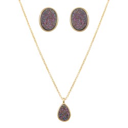 Conjunto Fane's Pedras Naturais Drusa Ametista Metal Dourado M