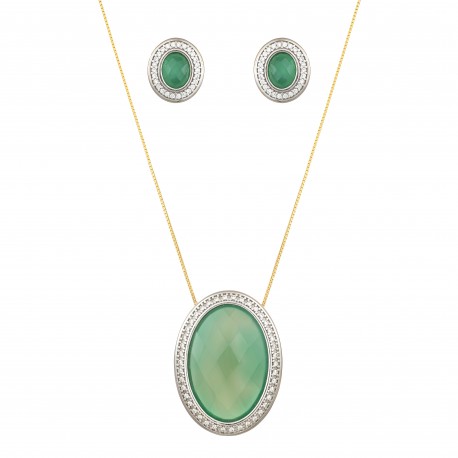Conjunto Fane's Pedras Naturais Ágata Zircônia Prata e Dourado