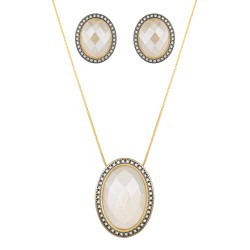 Conjunto Fane's Pedras Naturais Leitosa Zircônia Dourado