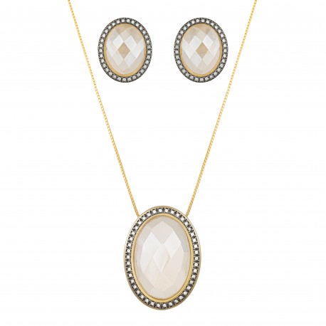 Conjunto Fane's Pedras Naturais Leitosa Zircônia Dourado