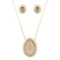 Conjunto Fane's Pedras Naturais Fumê Zircônia Dourado