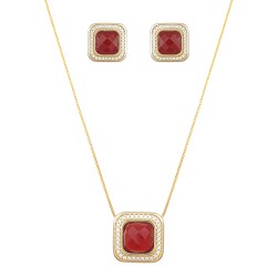 Conjunto Fane's Pedras Naturais Rubi Zircônia Dourado
