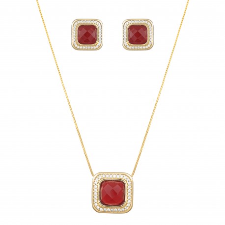 Conjunto Fane's Pedras Naturais Rubi Zircônia Dourado