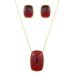 Conjunto Fane's Pedras Naturais Rubi Metal Dourado