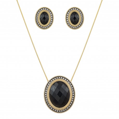 Conjunto Fane's Pedras Naturais Onix Zircônia Dourado
