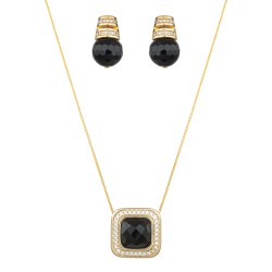 Conjunto Fane's Pedras Naturais Onix Zircônia Dourado