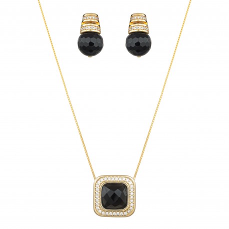 Conjunto Fane's Pedras Naturais Onix Zircônia Dourado