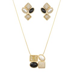 Conjunto Fane's Pedras Naturais Pérolas Zircônia Dourado