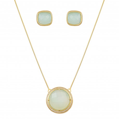 Conjunto Fane's Pedras Naturais Àgata Zircônia Dourado