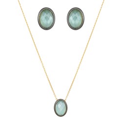 Conjunto Fane's Pedras Naturais Àgata Perolada Dourado Grafite