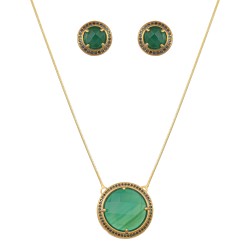Conjunto Fane's Pedras Naturais Àgata Zirconia Dourado