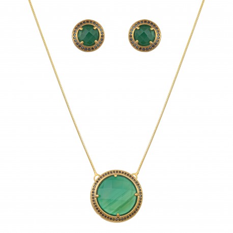 Conjunto Fane's Pedras Naturais Àgata Zirconia Dourado