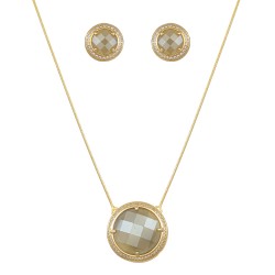 Conjunto Fane's Pedras Naturais Cristais Fumê Zirconia Dourado