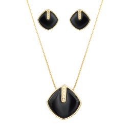 Conjunto Fane's Pedras Naturais Cristais Fumê Zirconia Dourado