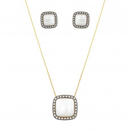 Conjunto Fane's Pedras Naturais Àgata Zirconia Dourado