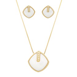 Conjunto Fane's Pedras Naturais Madrepérola Zircônia Dourado