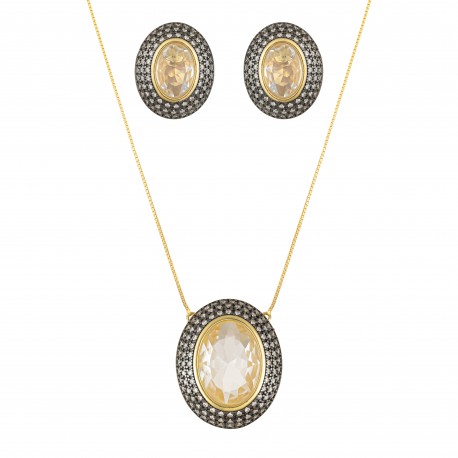 Conjunto Fane's Pedras Naturais Criatais Zircônia Dourado