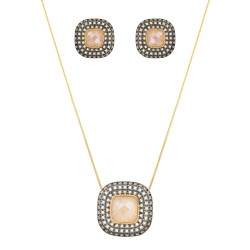 Conjunto Fane's Pedras Naturais Cristais Zircônia Dourado