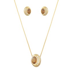 Conjunto Fane's Pedras Naturais Cristais Zircônia Dourado