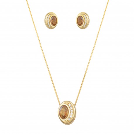 Conjunto Fane's Pedras Naturais Cristais Zircônia Dourado