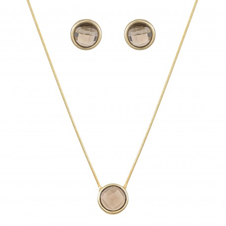 Conjunto Fane's Pedras Naturais Cristais Fumê Dourado