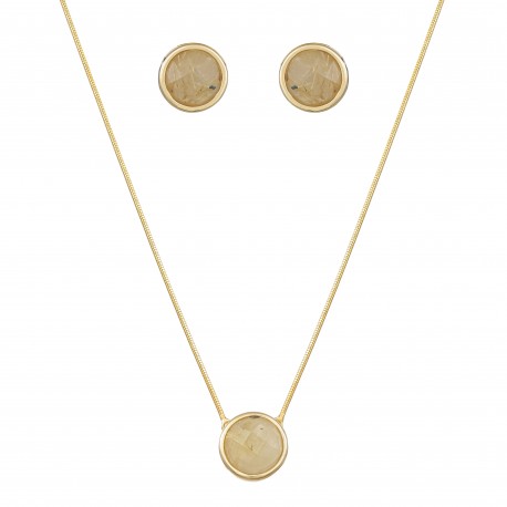 Conjunto Fane's Pedras Naturais Quartzo Rutilado Dourado