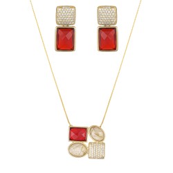 Conjunto Fane's Pedras Naturais Quartzo Cristal Zircônia Dourado