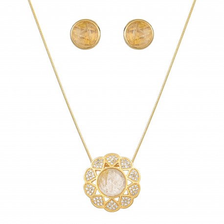 Conjunto Fane's Pedras Naturais Quartzo Zircônia Dourado