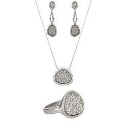 Conjunto Fane's Pedras Naturais Drusa Zircônia Metal Dourado