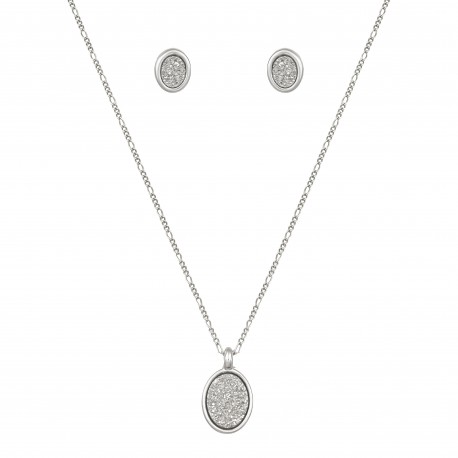 Conjunto Fane's Pedras Naturais Drusa Platina Metal Prata P
