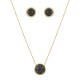 Conjunto Fane's Pedras Naturais Drusa Negra Metal Dourado P