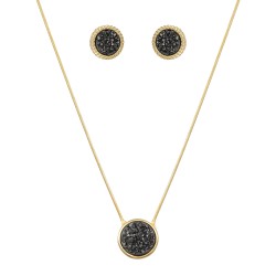 Conjunto Fane's Pedras Naturais Drusa Negra Metal Dourado P