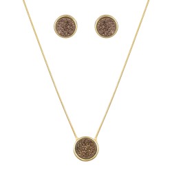 Conjunto Fane's Pedras Naturais Drusa Bronze Metal Dourado M