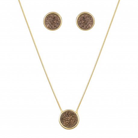 Conjunto Fane's Pedras Naturais Drusa Bronze Metal Dourado M