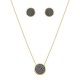 Conjunto Fane's Pedras Naturais Drusa Negra Metal Dourado M