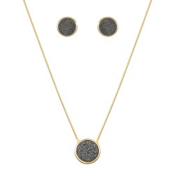 Conjunto Fane's Pedras Naturais Drusa Negra Metal Dourado M