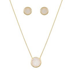 Conjunto Fane's Pedras Naturais Drusa Branca Metal Dourado M
