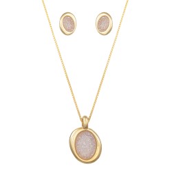 Conjunto Fane's Pedras Naturais Drusa Branca Metal Dourado M
