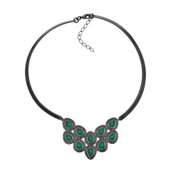 Colar Fane's Pedras Naturais Choker Àgata Zircônias Metal Grafite