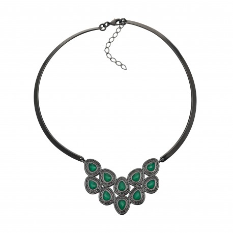 Colar Fane's Pedras Naturais Choker Àgata Zircônias Metal Grafite
