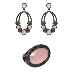 Conjunto Fane's Pedras Naturais Àgata Zircônia Metal Preto