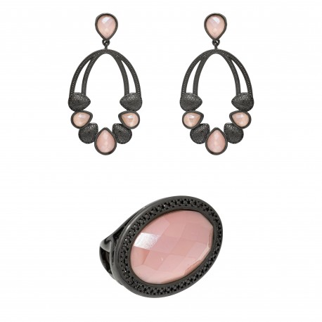 Conjunto Fane's Pedras Naturais Àgata Zircônia Metal Preto