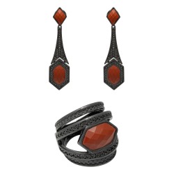 Conjunto Fane's Pedras Naturais Àgata Zircônia Metal Preto