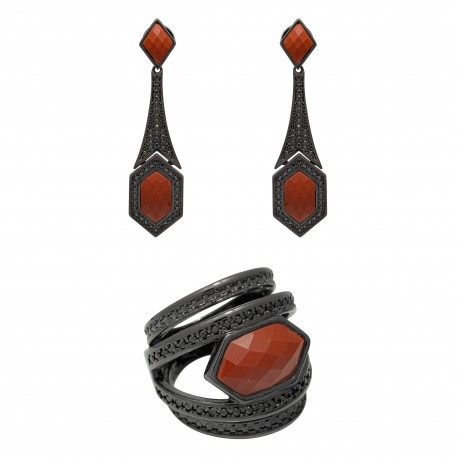 Conjunto Fane's Pedras Naturais Àgata Zircônia Metal Preto