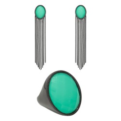 Conjunto Fane's Pedras Naturais Àgata Franjas Metal Preto